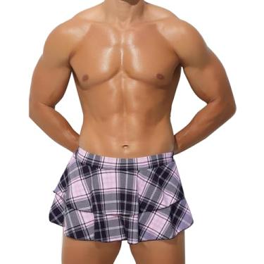 Imagem de HAVBX Mini saia xadrez masculina com babados e roupas de fantasia para crossdressing de estudante (cinza, tamanho único)