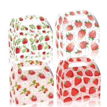 Imagem de 12 peças, caixa de papelão para festa de morango, caixa de papel portátil para presente de flores de morango, frutas fofas, aquarela, morango, fresco, festa de aniversário