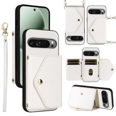 Imagem de Dswteny Capa carteira para Google Pixel 10 Pro XL com cordão de pulso, alça de ombro fina, porta-cartões de crédito de couro PU, acessórios para celular para Pixel10 10Pro LX, mulheres e homens