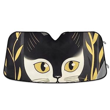 Imagem de Para-brisa Retrô Amarelo Abstrato Gato Carro Para-brisa Proteção UV Dobrável Persiana de Janela de Carro para Carro, Caminhão, SUV, Acessórios de Carro
