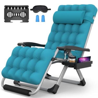 Imagem de Suteck Cadeira grande de gravidade zero, cadeira lounge 2GG de 83 cm com almofada removível e encosto de cabeça, cadeira de acampamento reclinável com trava e apoio para os pés atualizados, poltronas
