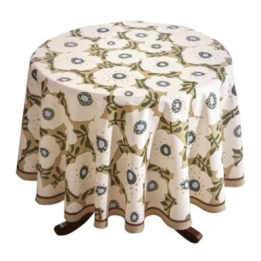 Imagem de bilin gaier Toalha de mesa redonda vintage, toalha de mesa francesa de linho com estampa floral branca, capa de mesa decorativa para cozinha, jantar, ação de graças, Natal, festa de chá, diâmetro de