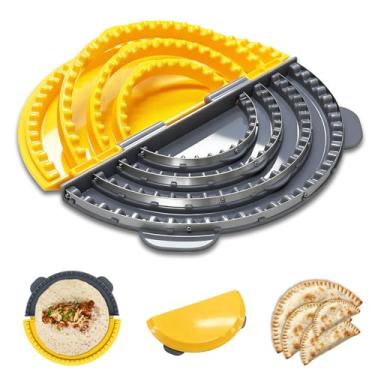 Imagem de Leopacat Selador de tortilha ajustável 4 em 1, 10 cm, 15 cm, 20 cm, 25 cm, lâmina de corte de aço inoxidável, prensa de bolinhos de empanada dobrável para envolver bolinhos de tortilha de burritos