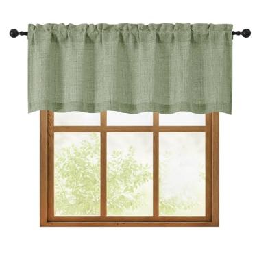 Imagem de OWENIE 1 peça de sanefa verde sálvia para janelas, 45,7 cm de comprimento, cortina pequena texturizada com filtro de luz para banheiro porão sala de estar, cortinas de meia janela sobre a pia, 152 cm