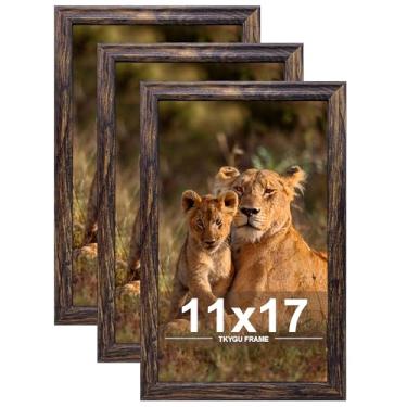 Imagem de TKYGU Conjunto de 3 porta-retratos de 28 x 43, molduras de madeira marrom para montagem na parede horizontal ou verticalmente, porta-retrato de galeria de 28 x 43 com acrílico resistente a