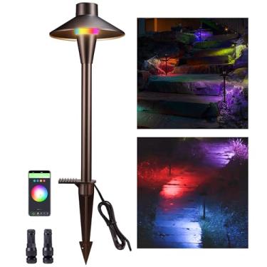 Imagem de Varmtalys Luzes de caminho inteligente de baixa tensão, luz RGBCW que muda de cor 12 V, controle por aplicativo com Alexa, iluminação externa IP65 à prova d'água com fio, alumínio ORB em forma de