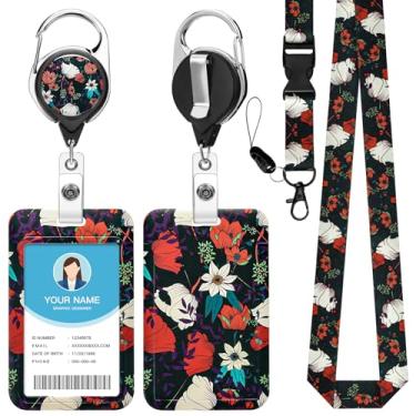 Imagem de Soleebee Cordão de flores floridas para crachás de identificação, lindo suporte de crachá de identificação e cordão destacável, chaveiro retrátil, carretel de crachá resistente com clipe mosquetão