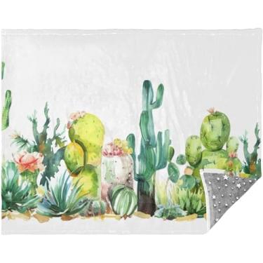 Imagem de Cobertor macio de plantas de cacto aquarela cobertores de sofá leves para mulheres e homens 178 cm x 139,7 cm cobertor fofo cinza personalizado