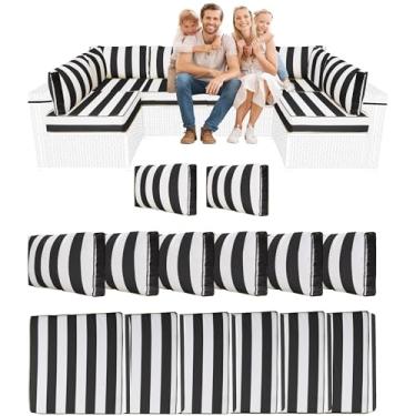 Imagem de YQNUCO Almofadas seccionais externas de 14 peças, substituição de almofadas de sofá resistentes à água, almofadas de espuma de alta densidade para móveis de pátio de 10 cm, serve para conjunto de