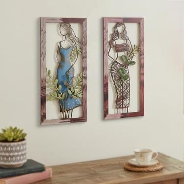 Imagem de Newinhome 2 pacotes de arte de parede de metal boho, arte de parede abstrata moderna minimalista feminina, arte abstrata 3D, decoração de quarto boêmio para quarto, banheiro, sala de estar, presente