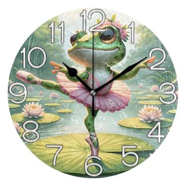 Imagem de Relógio de parede floral sapo de balé engraçado analógico decorativo escritório cozinha relógio operado por bateria, arte de decoração moderna de meados do século, 25 cm, ponteiros pretos