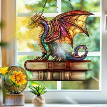 Imagem de Apanhador de sol de acrílico colorido, apanhadores de sol, decoração de janela pendurada, livro de dragão, arte de parede de arco-íris, para quarto, varanda, interior, exterior, jardim, enfeites de