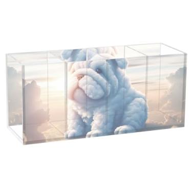 Imagem de TSENQUE Porta-lápis engraçado com nuvens de buldogue fofo personalizado para mesa, suporte de pincel de acrílico para canetas, copo de lápis, armazenamento de escritório, decoração de mesa