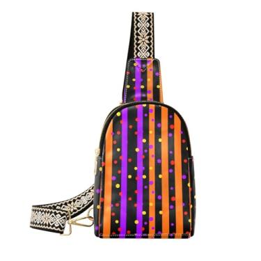 Imagem de CEBUGI Bolsa tiracolo feminina pequena listrada, de couro, pochete transversal para trilhas, viagens ao ar livre