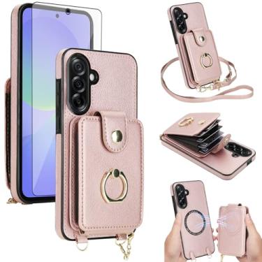 Imagem de Capa de telefone para Samsung Galaxy A36 5G capa carteira destacável e protetor de tela anel com suporte transversal alça de cordão compatível com bloqueio MagSafe RFID A 36 36A LTE para mulheres
