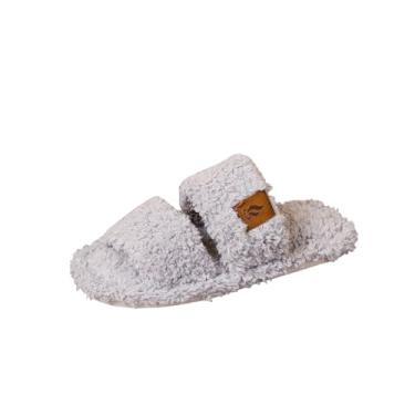 Imagem de Pantufas femininas com forro de lã de bico aberto para outono e inverno design aconchegante adequado para uso casual interno e externo com uma sensação amigável, Cinza, 34