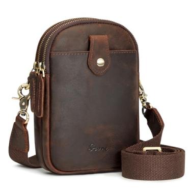 Imagem de S-ZONE Bolsas transversais pequenas para mulheres na moda com bloqueio de RFID bolsa transversal de couro para celular bolsa de ombro com alça larga, Marrom escuro, Ocidental