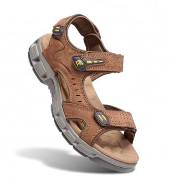 Imagem de CAMEL CROWN Sandálias de couro masculinas bico aberto para caminhadas ao ar livre caminhada praia esportes pescador tira sandália | Verão à prova d'água, Dark Drown-7837, 10