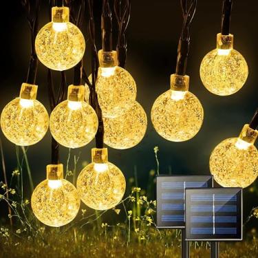 Imagem de Jedavai Cordão De Luzes Solares Para Áreas Externas, Pacote Com 2, 200 Leds, Globo Cristal Branco Quente 24 Metros 8 Modos Iluminação, À Prova D'Água, Pátio, Jardim, Quintal, Varanda, Decoração Fest