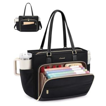 Imagem de LOVEVOOK Bolsa de professor com bolso organizador de arquivos sanfonados, bolsa de arquivo utilitária com compartimentos para laptop de 40,6 cm, bolsa grande de trabalho para material de escritório