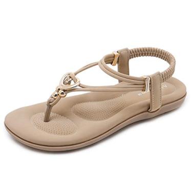 Imagem de Sandálias femininas de verão boêmias com contas no tornozelo alça de caminhada tamanho casual chinelos femininos praia sexy sapatilhas confortáveis, Beige01, 5