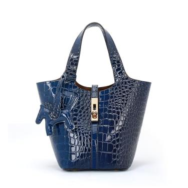 Imagem de Kadynow Bolsa feminina de couro vegano, bolsa de ombro com alça superior e bolsa pequena removível, B50-Deep Blue