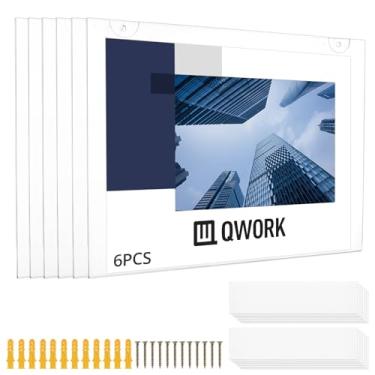 Imagem de QWORK Suporte de placa de acrílico para montagem na parede, 21 x 28 cm, pacote com 6 suportes para menu de documentos, exibição horizontal com adesivos e parafusos de fita adesiva