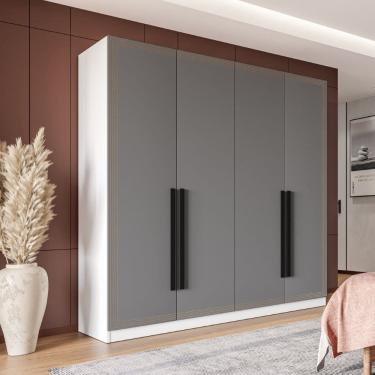 Imagem de Guarda Roupa Roupeiro 4 portas 4 gavetas Valência Branco Cinza Politorno Móveis