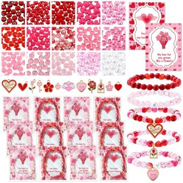 Imagem de Chunful 757 peças de berloques de contas de dia dos namorados para fazer joias coração flor rosa contas de cristal acrílico com cartões para mulheres, pulseira, colar, brincos, fazer bricolage