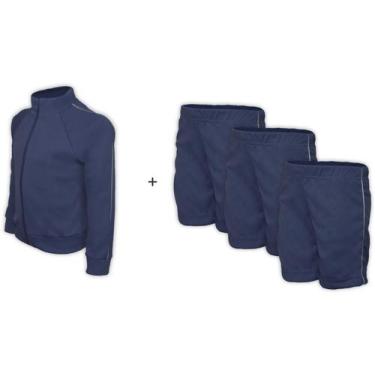 Imagem de Kit Uniforme Escolar Helanca Elanca  Verão Completo Azul Marinho - Del