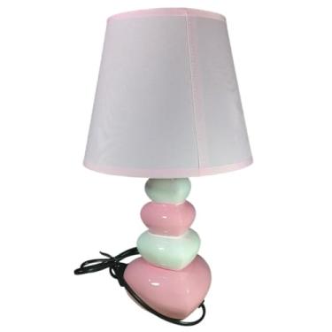 Imagem de Abajur De Mesa Luminária Coração Soquete E27 Bivolt 127/220v Cerâmica Heart Escritório Quarto Sala (Rosa)