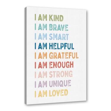 Imagem de Pôster em tela Positive Affirmations Growth Mindset Feelings Wall Art Kids Mental Health Therapy Pictures Playroom Classroom Decor Educational Prints (SKU2,12 x 40,6 cm = (30 x 40 cm), emoldurado