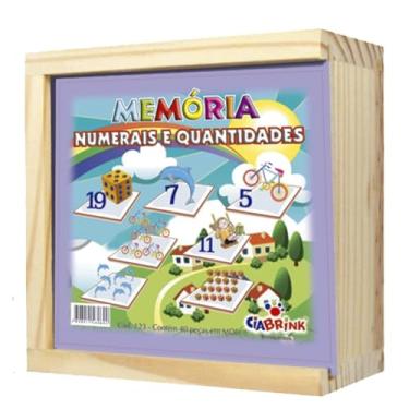 Imagem de Jogo da Memória Numerais e Quantidades 40 Peças em Madeira, para Crianças 4+ Anos, Multicolor