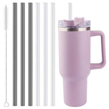 Imagem de Joshey Canudos de substituição Tritan de 30,5 cm para copo Stanley 1,134 g - pacote com 6 canudos longos reutilizáveis com escova de limpeza, serve para acessórios de copo Stanley de 850 g e 1,134 g