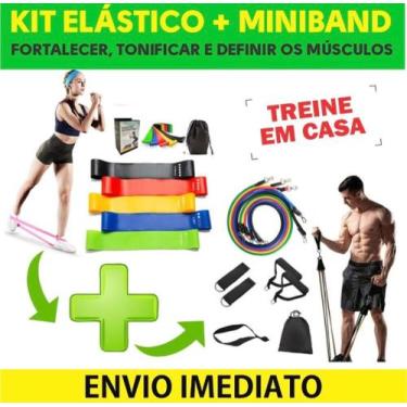 Imagem de Kit 11 Extensor Elástico Treino Em Casa + Kit 5 Mini Band - Zaya