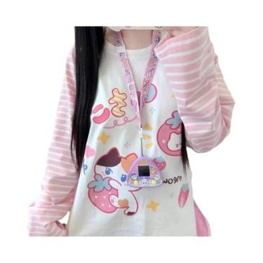 Imagem de Camiseta Rosa De Manga Longa Listrada Kawaii Cartoon Hip Hop Estilo Bo