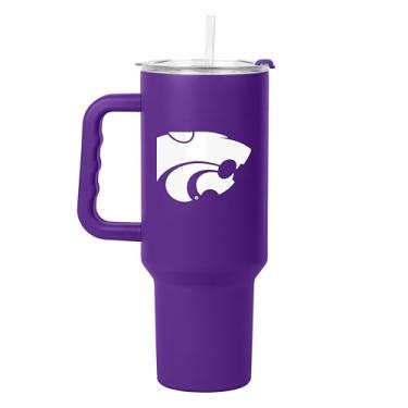 Imagem de Logo Brands NCAA Kansas State Wildcats Copo de 1,134 g com alça - Aço inoxidável revestido com pó com canudo - Resistente a vazamentos, mantém bebidas quentes/frias - Uso diário
