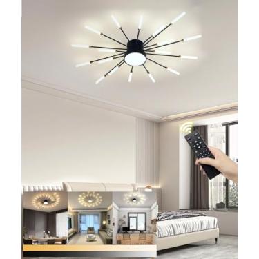 Imagem de Luminária de teto LED moderna com 18+1 lâmpadas, estilo lustre, com controle remoto, ideal para sala de estar, escritório, quarto e restaurante (Preta, 18+1 lâmpadas).