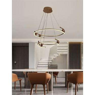 Imagem de Luminária pendente LED para sala de estar, design moderno em espiral, dimerizável, com controle remoto e altura ajustável. Ideal para sala de estar, sala de jantar e quarto.