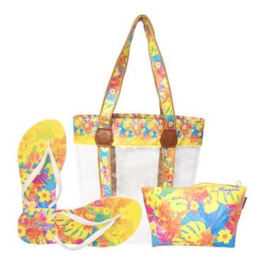Imagem de Kit Feminino Praia Tropical Transparente Bolsa Chinelo Necessaire Magi