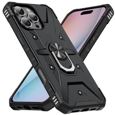 Imagem de Anzkifoy Capa para iPhone 16 Pro Max com suporte e função de suporte magnético resistente ao carro, capa protetora de proteção à prova de choque de grau militar, preta (iPhone 16 Pro Max)