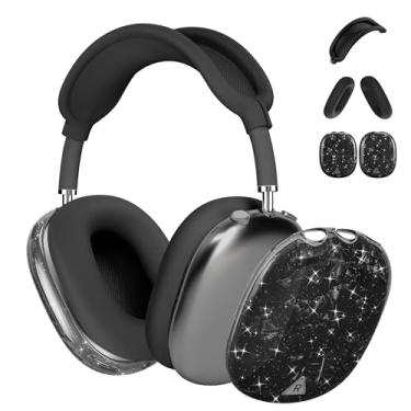 Imagem de Capa para fones de ouvido AirPods Max, capa protetora de silicone em TPU (2024/2020), capa protetora de silicone compatível com Apple AirPods Max (2024/2020), concha preta com glitter