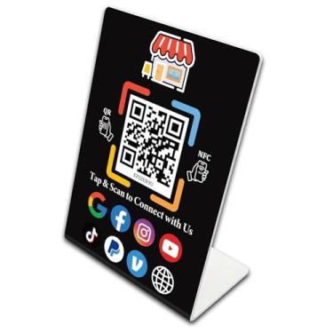 Imagem de Suporte Smart NFC e QR Code – Suporte de placa de cartão de visita digital e mídia social, sem necessidade de aplicativo, sem taxa mensal - Link para pagamento, menu, avaliações, redes sociais para