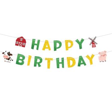 Imagem de Faixa de Aniversário com Animais da Fazenda, Fofa Animais do Celeiro Faixa de Feliz Aniversário Decoração Festa com Tema Fazenda para Crianças Chá Bebê