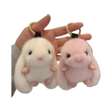 Imagem de Chaveiro De Coelho Fofo E Peludo 2 Peças, Pingente De Pompom De Pelo D