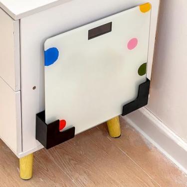 Imagem de 1 par de suporte de balança resistente montado na parede sem perfuração adesivo instalação rack de armazenamento economia de espaço para banheiro, armário, lavanderia, preto