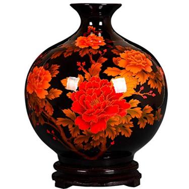 Imagem de Vaso de cerâmica para decoração de sala de estar, decoração de armário de vinho, vaso vermelho, preto, garrafa, vasos de flores
