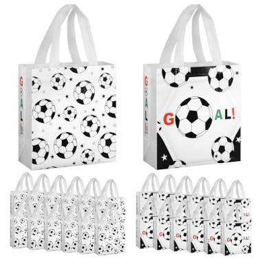 Imagem de Pasonly 24 peças de sacos de brindes de futebol, sacos de presente para lanches de equipe com alças, sacos de lembrancinha de festa à prova d'água para suprimentos de aniversário esportivos, 23 x 21
