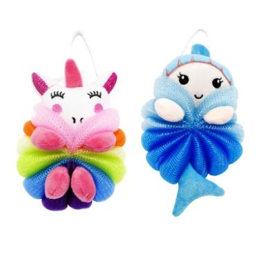 Imagem de Ttdesefu Buchas de Banho, Esponja Corporal Infantil Fofa para Crianças, Bucha de Desenho Animado para Crianças, Esponja de Banho, Bucha Macia, Esponja de Banho, Bola de Banho de Malha Esfoliante(Anima