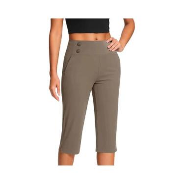 Imagem de Calças De Yoga Femininas De Cintura Alta Finas Em Cor Sólida Com Botão